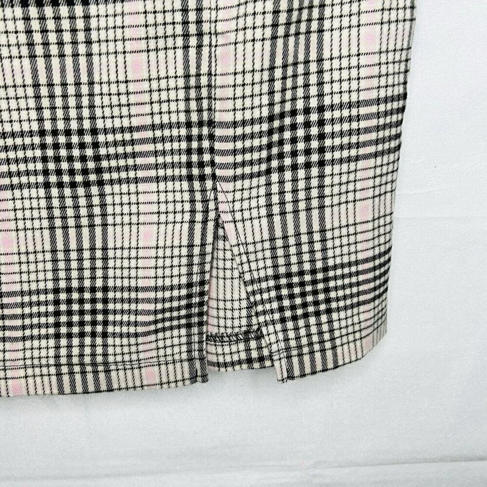 Wild Fable Mini Skirt Women's Preppy School Girl Sz 8 Pink Black Plaid Slit NWT